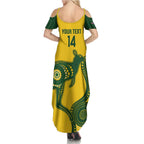 Custom Australia Soccer Family Matching Summer Maxi Dress and Hawaiian Shirt Go Socceroos Kangaroo With Indigenous Art