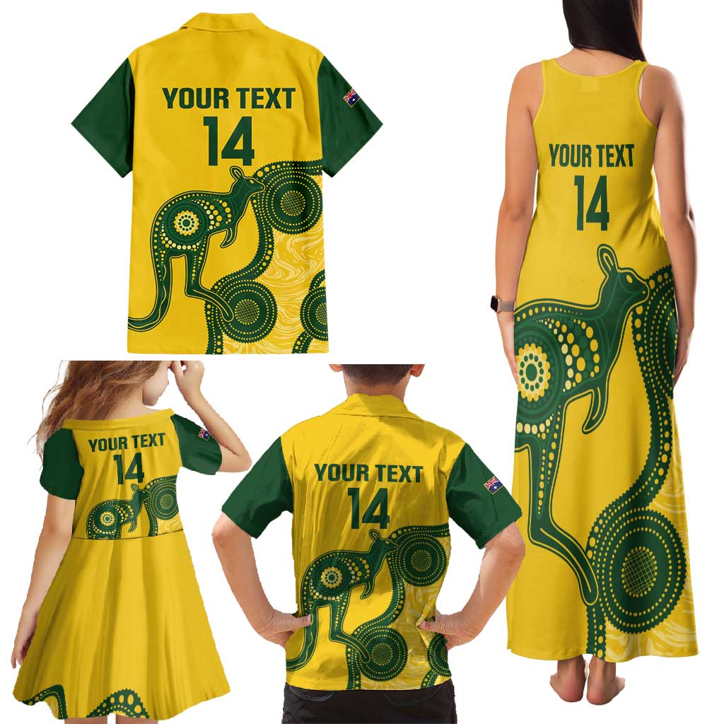 Custom Australia Soccer Family Matching Tank Maxi Dress and Hawaiian Shirt Go Socceroos Kangaroo With Indigenous Art
