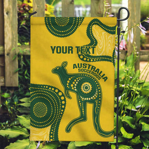 Custom Australia Soccer Garden Flag Go Socceroos Kangaroo With Indigenous Art
