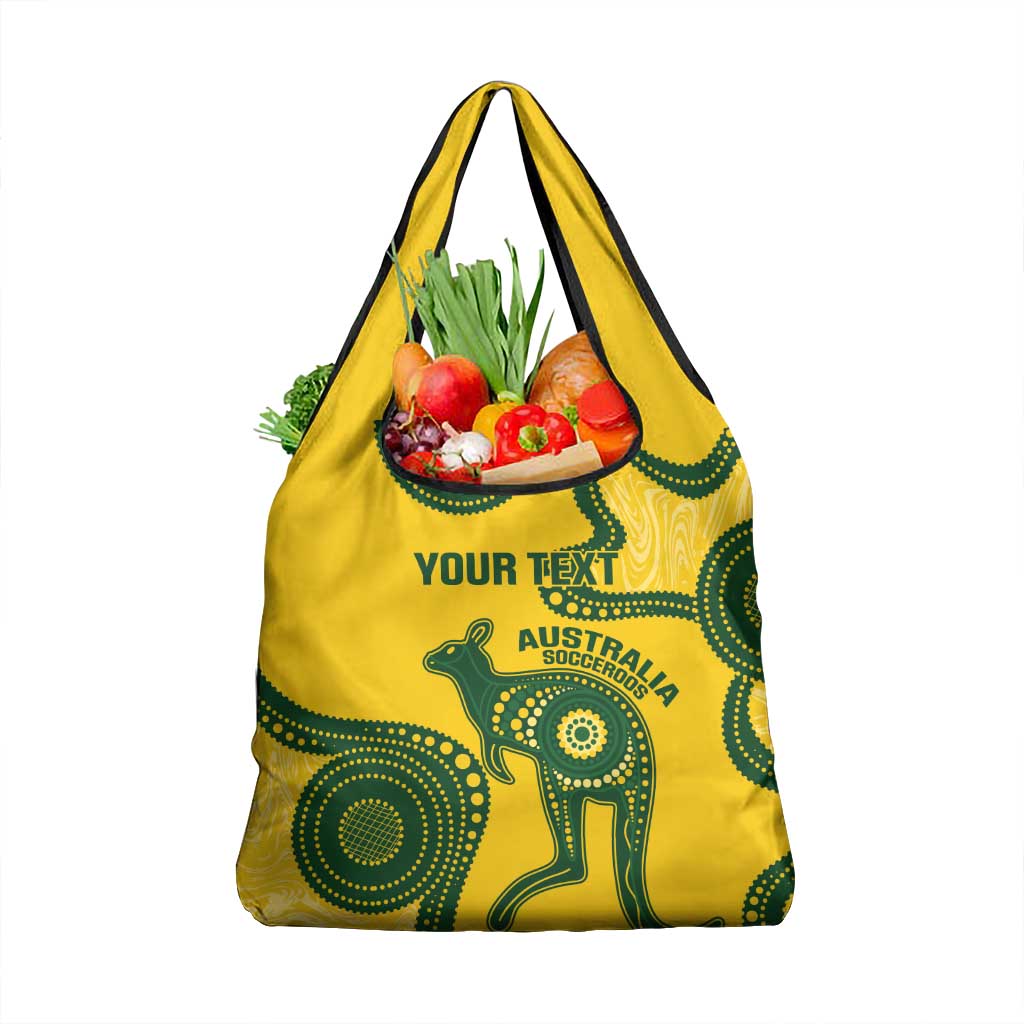 Custom Australia Soccer Grocery Bag Go Socceroos Kangaroo With Indigenous Art