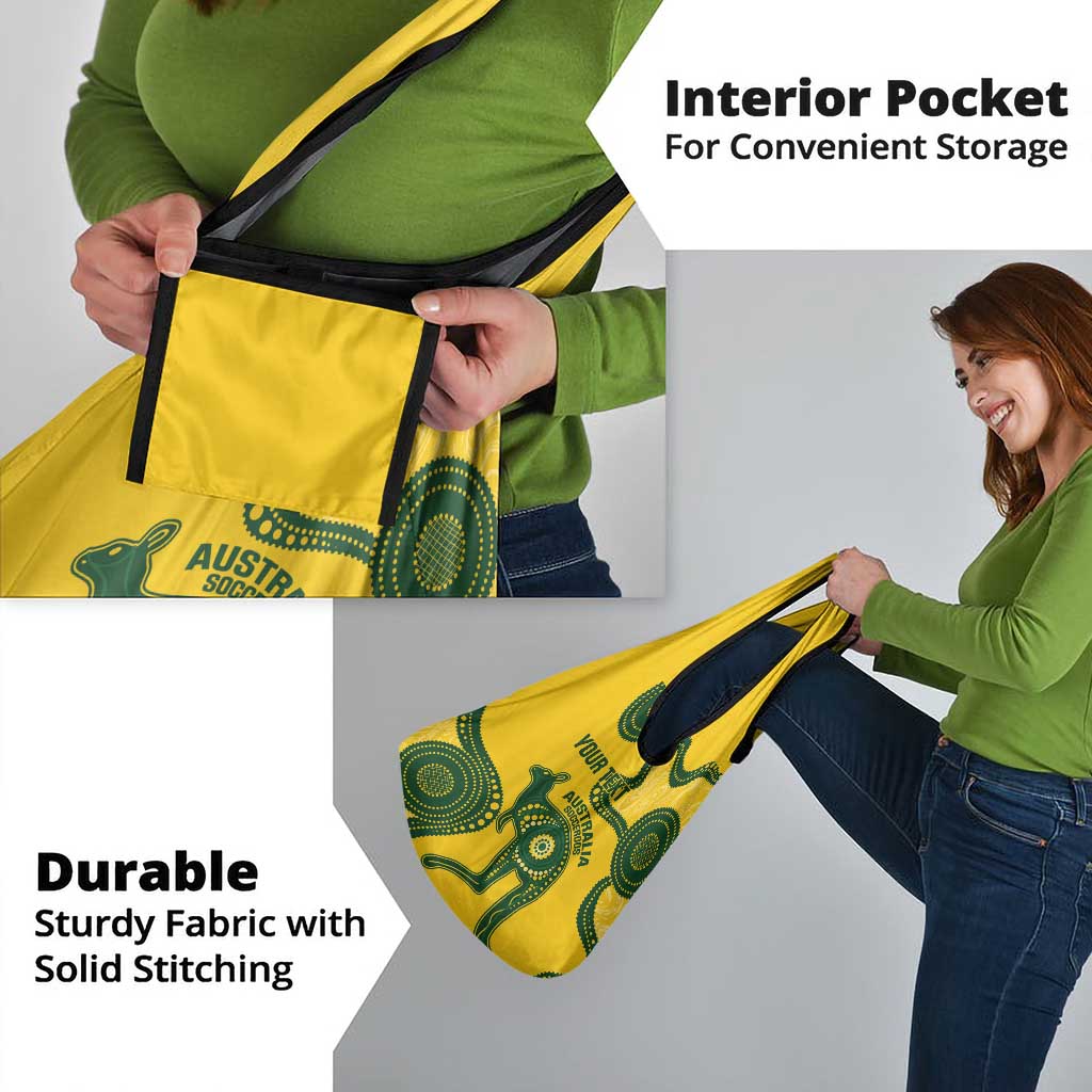 Custom Australia Soccer Grocery Bag Go Socceroos Kangaroo With Indigenous Art
