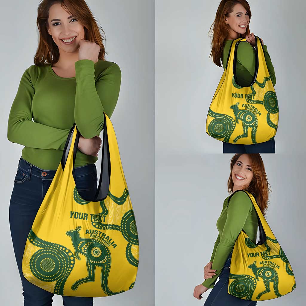 Custom Australia Soccer Grocery Bag Go Socceroos Kangaroo With Indigenous Art