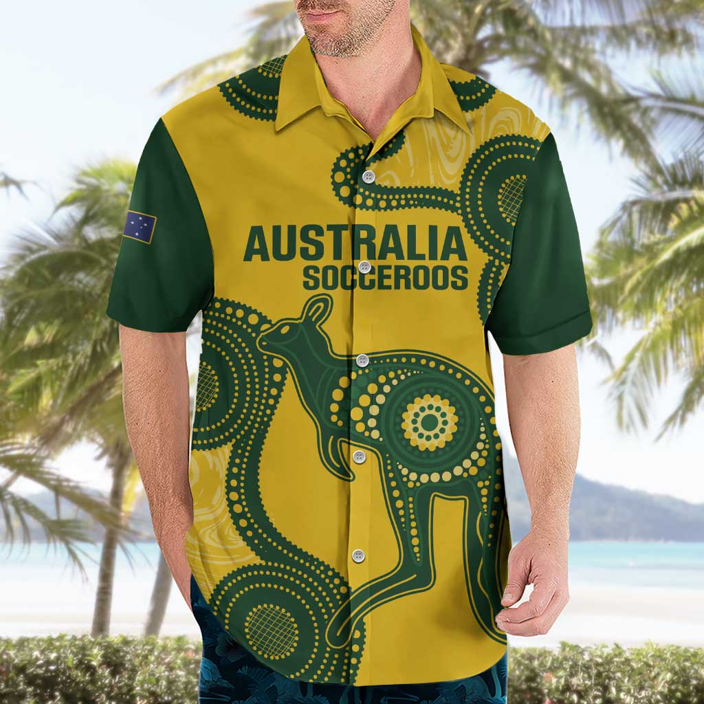 Custom Australia Soccer Hawaiian Shirt Go Socceroos Kangaroo With Indigenous Art