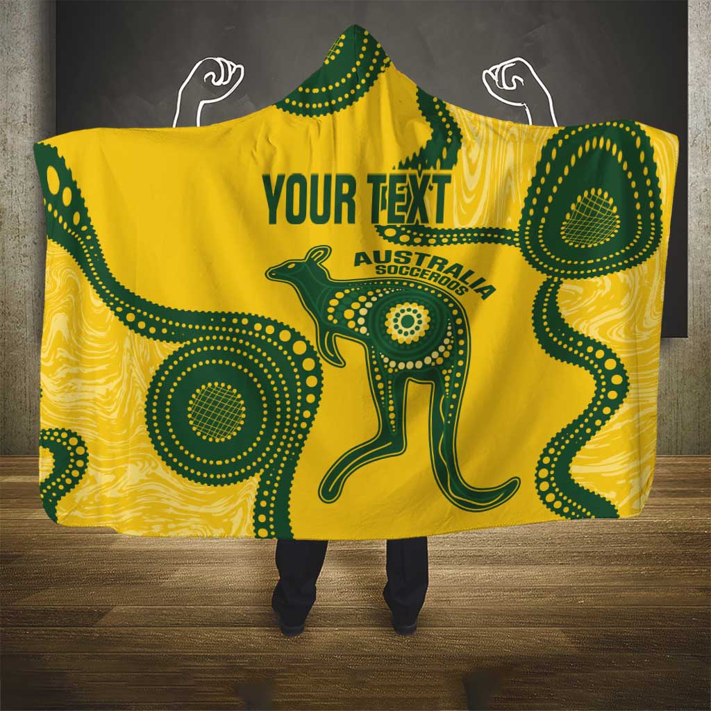 Custom Australia Soccer Hooded Blanket Go Socceroos Kangaroo With Indigenous Art