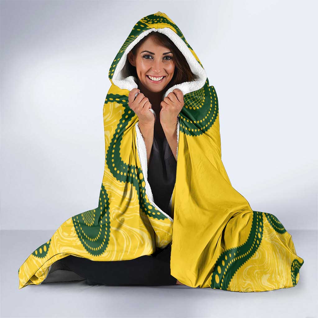 Custom Australia Soccer Hooded Blanket Go Socceroos Kangaroo With Indigenous Art