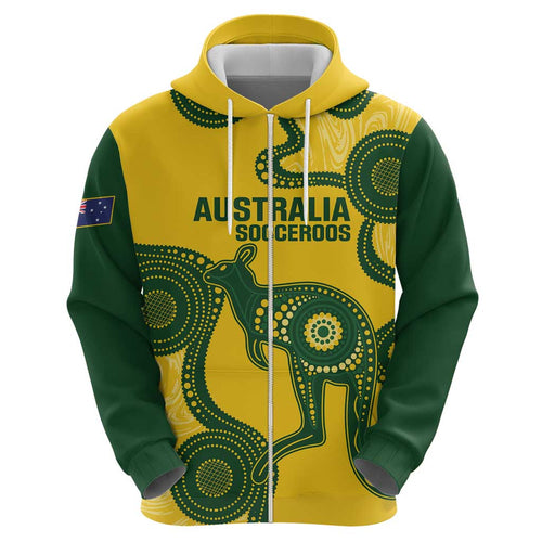 Custom Australia Soccer Hoodie Go Socceroos Kangaroo With Indigenous Art