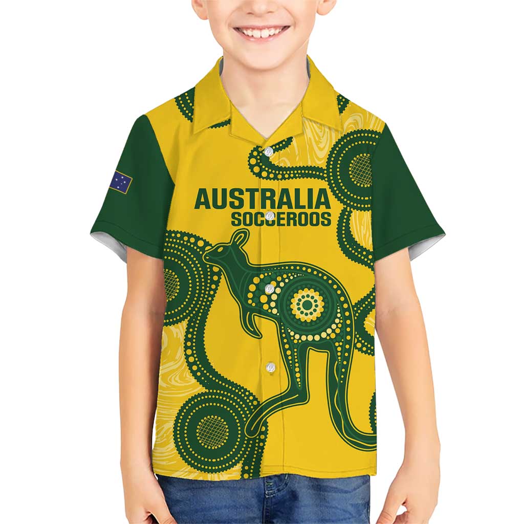 Custom Australia Soccer Kid Hawaiian Shirt Go Socceroos Kangaroo With Indigenous Art
