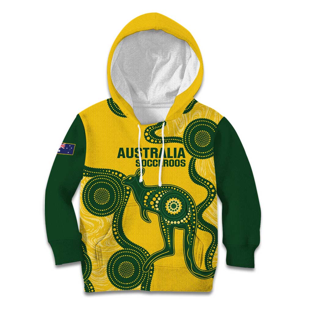 Custom Australia Soccer Kid Hoodie Go Socceroos Kangaroo With Indigenous Art