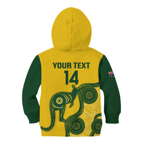 Custom Australia Soccer Kid Hoodie Go Socceroos Kangaroo With Indigenous Art