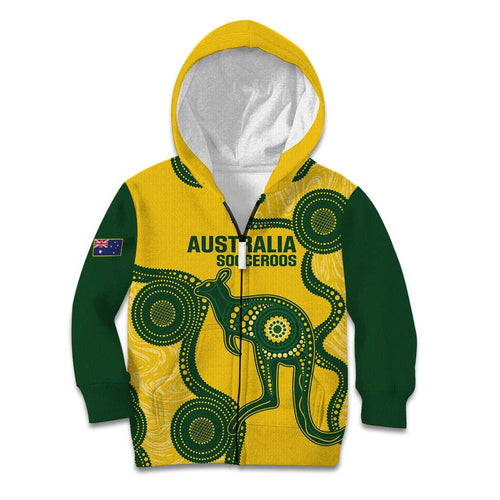 Custom Australia Soccer Kid Hoodie Go Socceroos Kangaroo With Indigenous Art