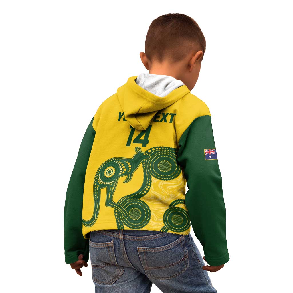 Custom Australia Soccer Kid Hoodie Go Socceroos Kangaroo With Indigenous Art
