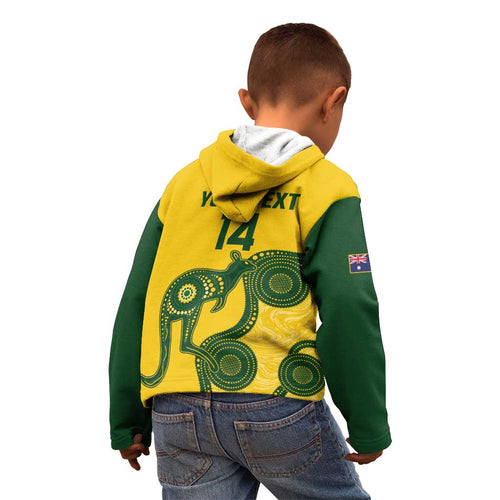 Custom Australia Soccer Kid Hoodie Go Socceroos Kangaroo With Indigenous Art