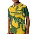 Custom Australia Soccer Kid Polo Shirt Go Socceroos Kangaroo With Indigenous Art