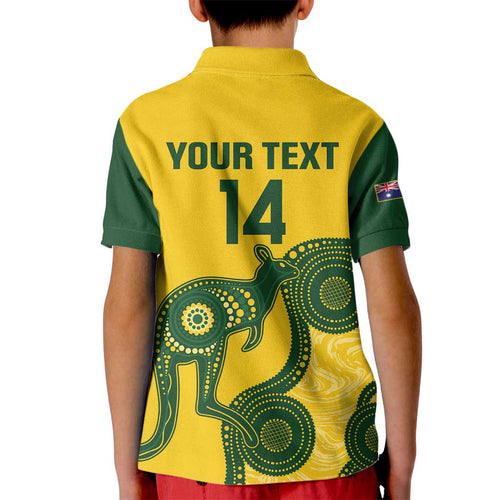 Custom Australia Soccer Kid Polo Shirt Go Socceroos Kangaroo With Indigenous Art