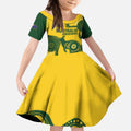 Custom Australia Soccer Kid Short Sleeve Dress Go Socceroos Kangaroo With Indigenous Art