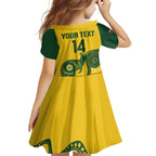 Custom Australia Soccer Kid Short Sleeve Dress Go Socceroos Kangaroo With Indigenous Art