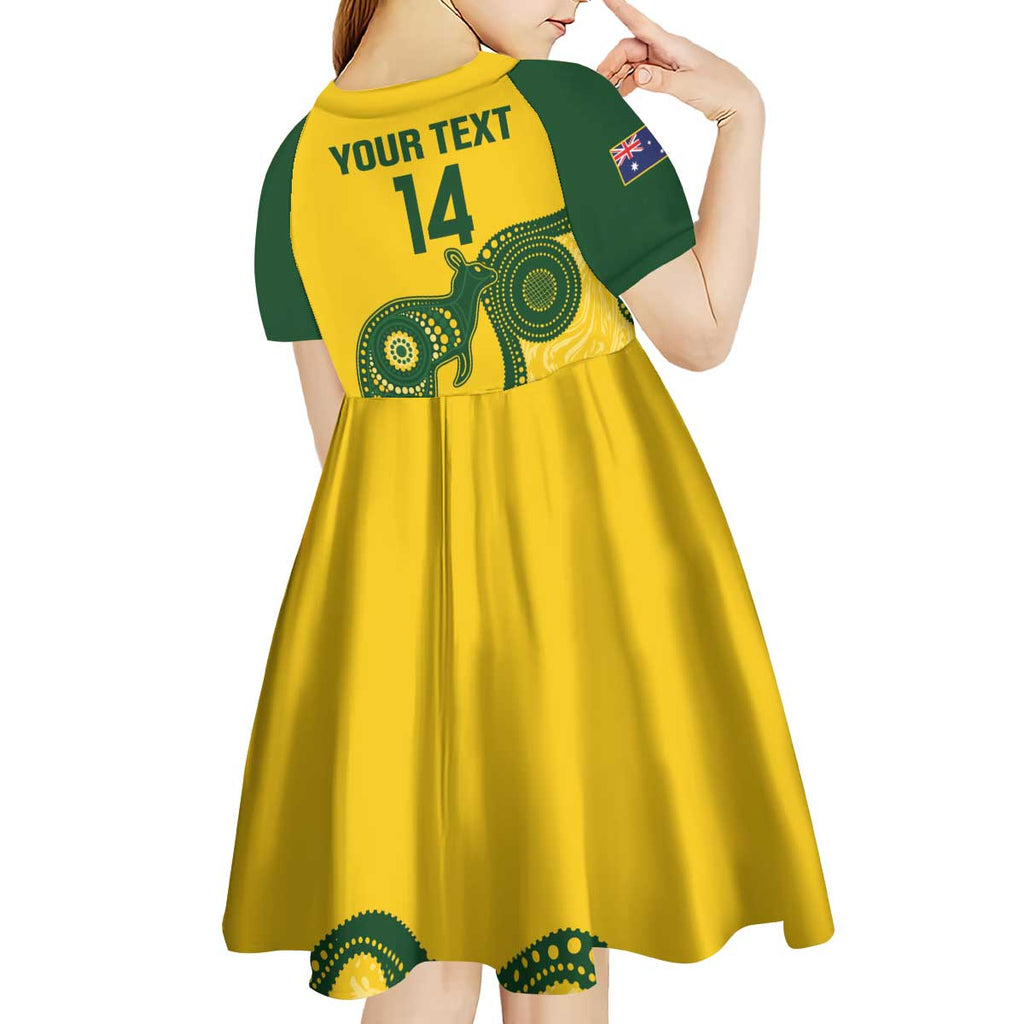 Custom Australia Soccer Kid Short Sleeve Dress Go Socceroos Kangaroo With Indigenous Art