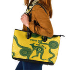 Custom Australia Soccer Leather Tote Bag Go Socceroos Kangaroo With Indigenous Art