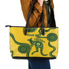Custom Australia Soccer Leather Tote Bag Go Socceroos Kangaroo With Indigenous Art