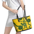 Custom Australia Soccer Leather Tote Bag Go Socceroos Kangaroo With Indigenous Art