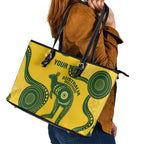 Custom Australia Soccer Leather Tote Bag Go Socceroos Kangaroo With Indigenous Art