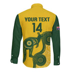 Custom Australia Soccer Long Sleeve Button Shirt Go Socceroos Kangaroo With Indigenous Art