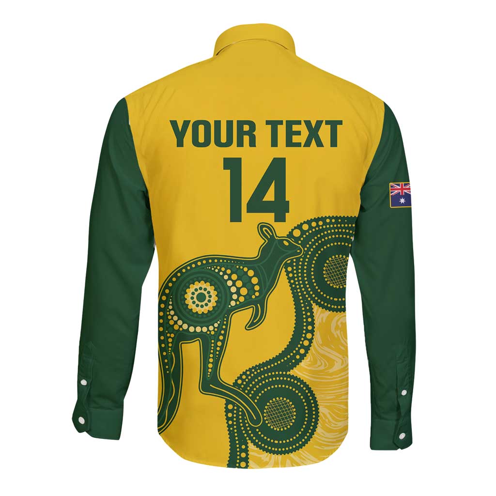 Custom Australia Soccer Long Sleeve Button Shirt Go Socceroos Kangaroo With Indigenous Art