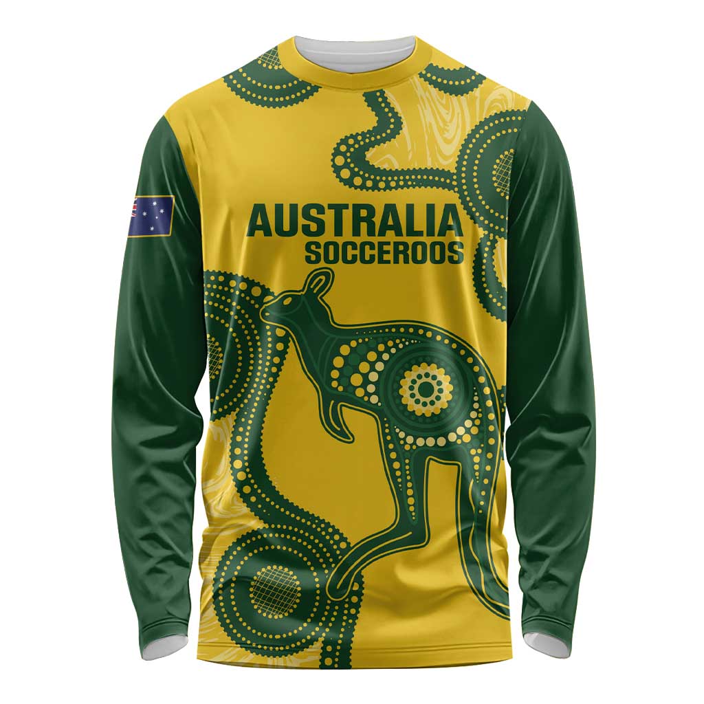Custom Australia Soccer Long Sleeve Shirt Go Socceroos Kangaroo With Indigenous Art