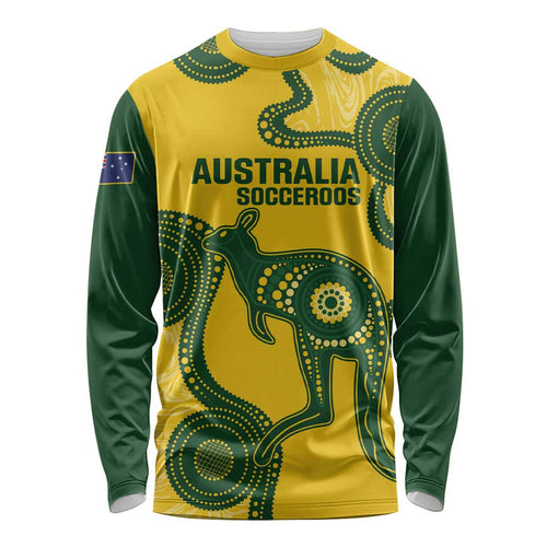 Custom Australia Soccer Long Sleeve Shirt Go Socceroos Kangaroo With Indigenous Art