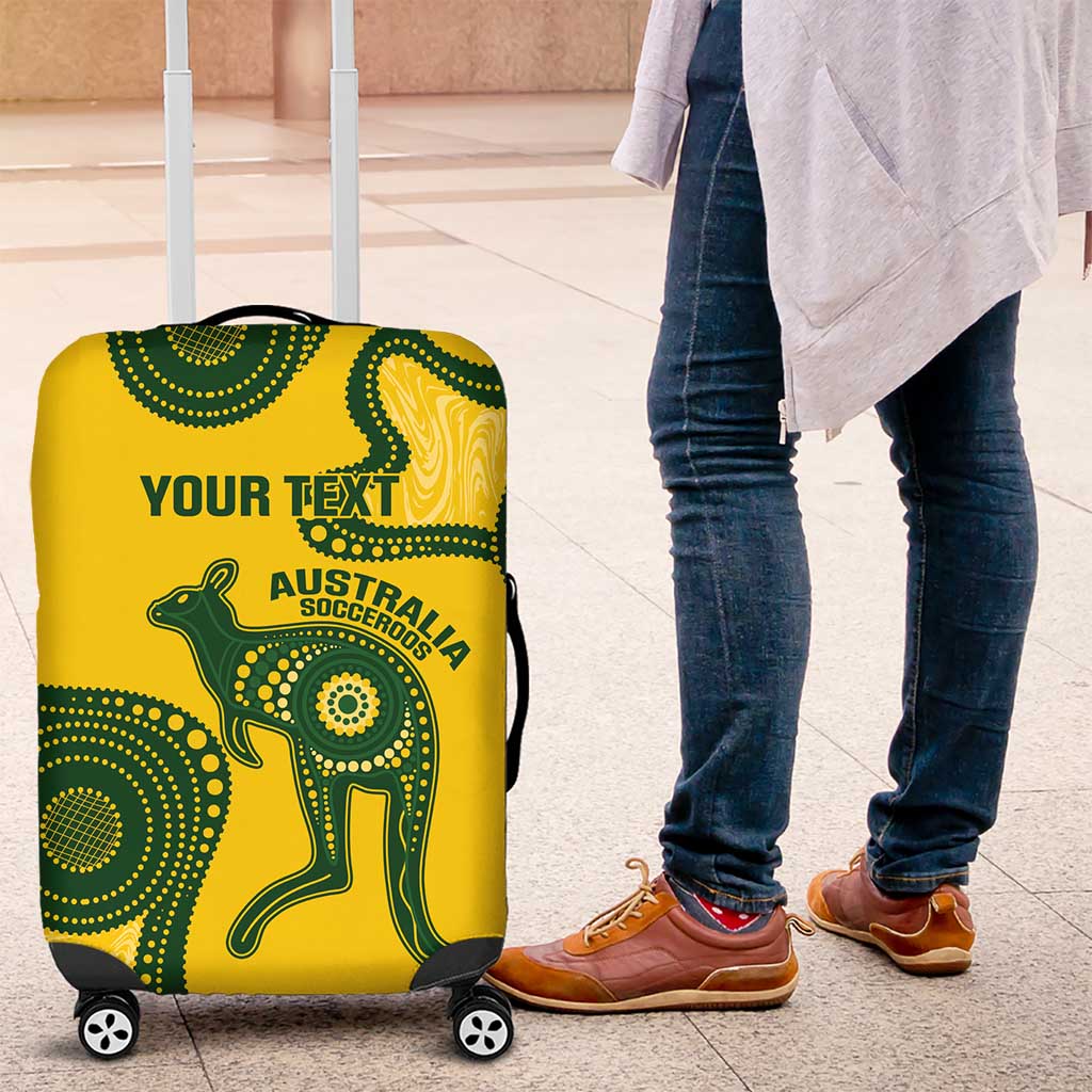 Custom Australia Soccer Luggage Cover Go Socceroos Kangaroo With Indigenous Art
