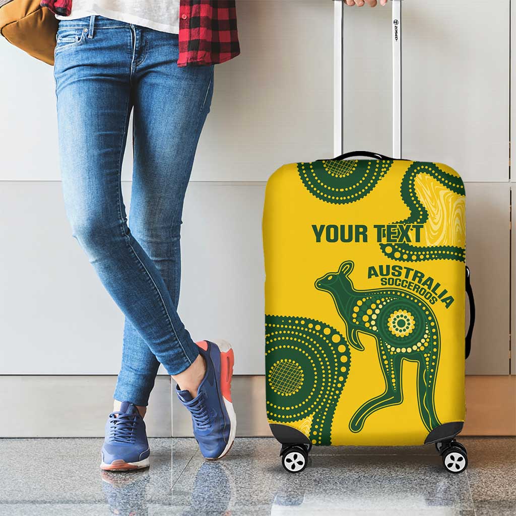 Custom Australia Soccer Luggage Cover Go Socceroos Kangaroo With Indigenous Art