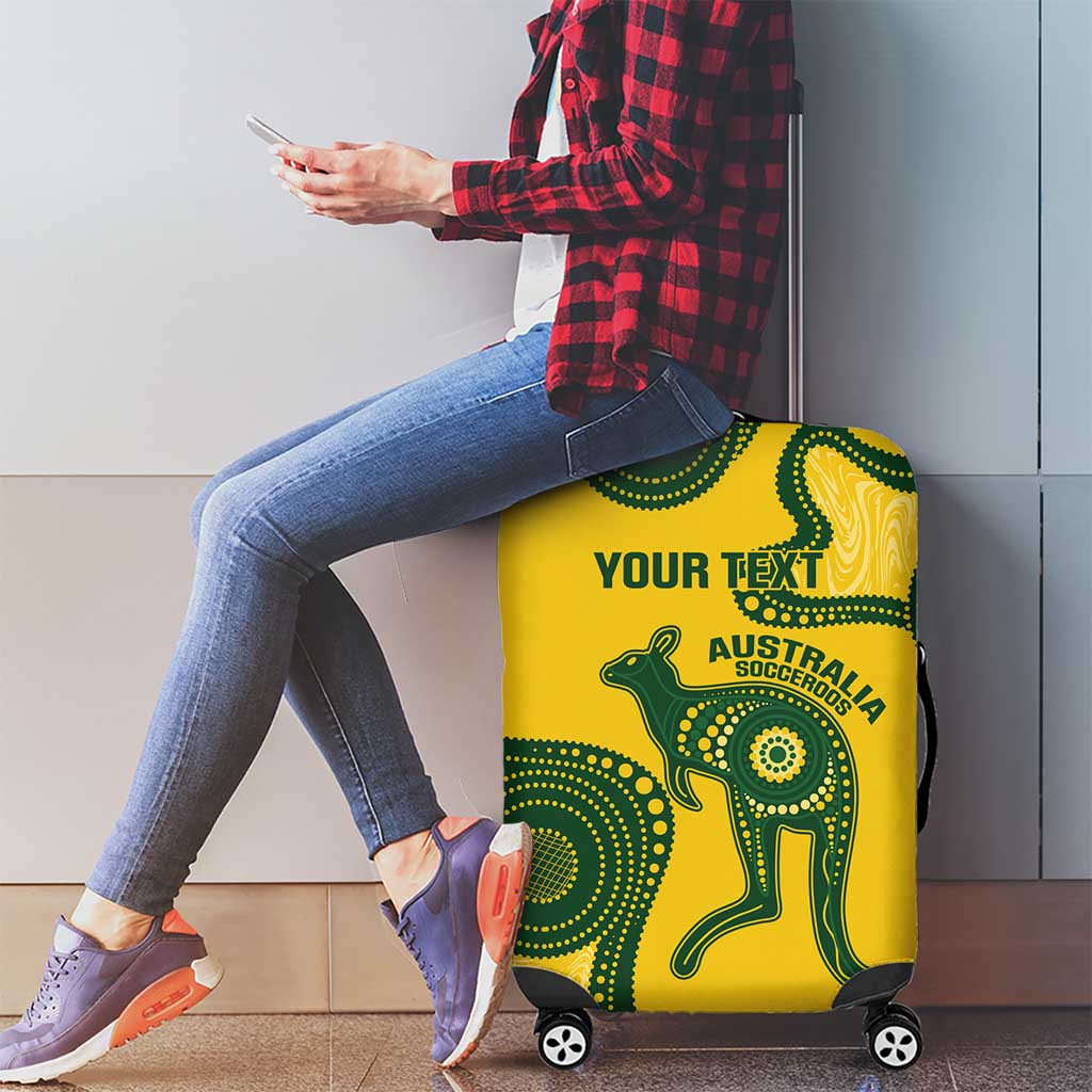 Custom Australia Soccer Luggage Cover Go Socceroos Kangaroo With Indigenous Art