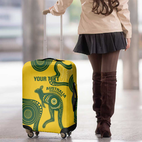Custom Australia Soccer Luggage Cover Go Socceroos Kangaroo With Indigenous Art
