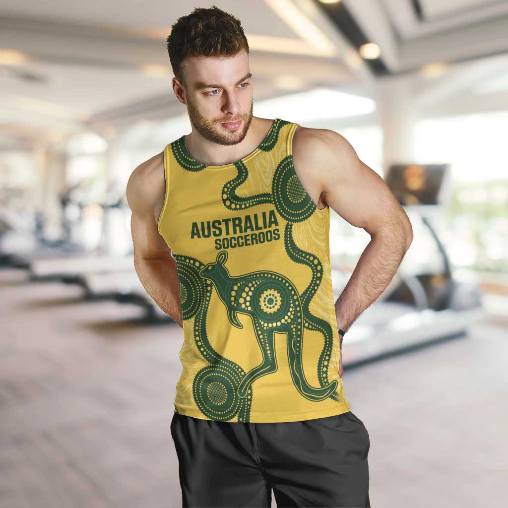 Custom Australia Soccer Men Tank Top Go Socceroos Kangaroo With Indigenous Art