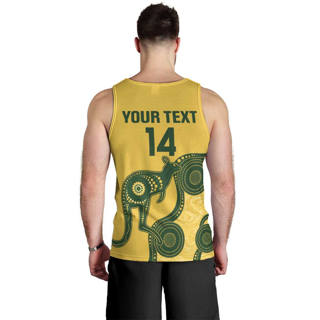 Custom Australia Soccer Men Tank Top Go Socceroos Kangaroo With Indigenous Art
