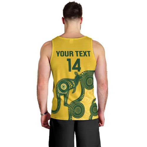 Custom Australia Soccer Men Tank Top Go Socceroos Kangaroo With Indigenous Art