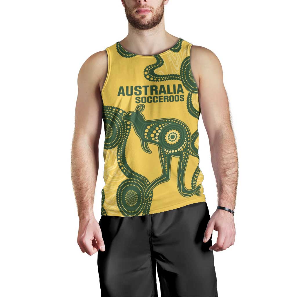 Custom Australia Soccer Men Tank Top Go Socceroos Kangaroo With Indigenous Art