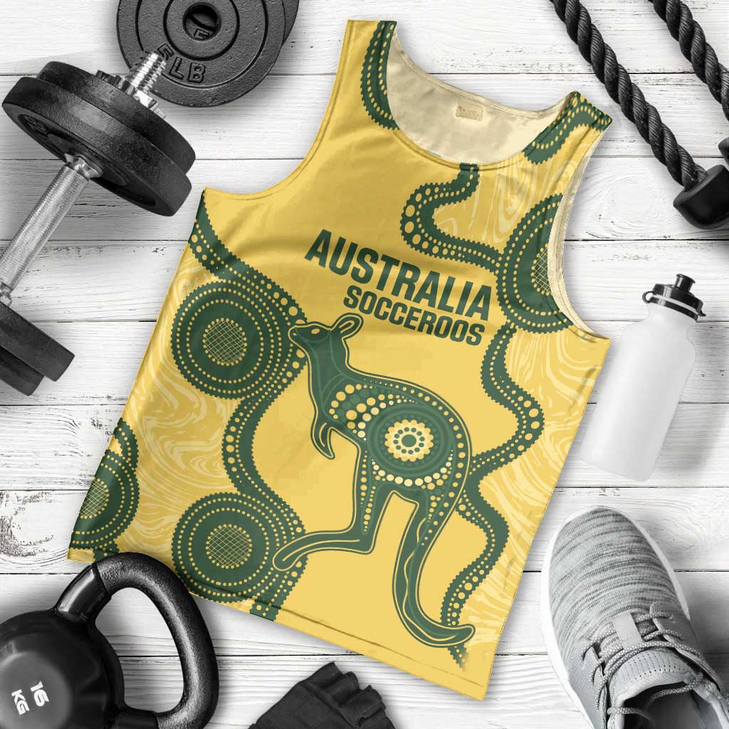 Custom Australia Soccer Men Tank Top Go Socceroos Kangaroo With Indigenous Art