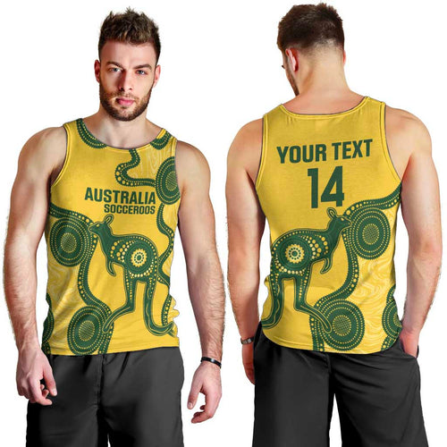 Custom Australia Soccer Men Tank Top Go Socceroos Kangaroo With Indigenous Art