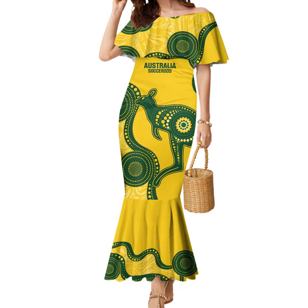 Custom Australia Soccer Mermaid Dress Go Socceroos Kangaroo With Indigenous Art