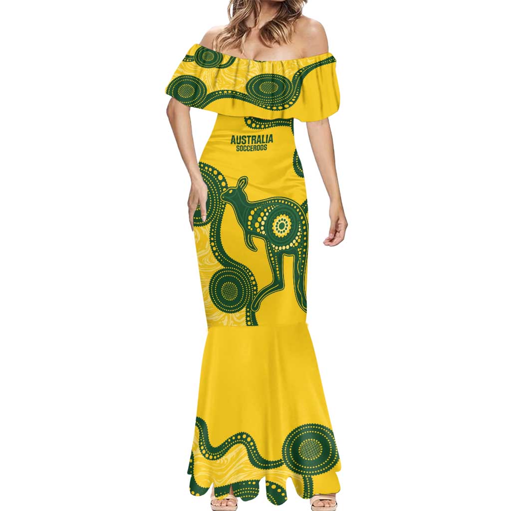 Custom Australia Soccer Mermaid Dress Go Socceroos Kangaroo With Indigenous Art