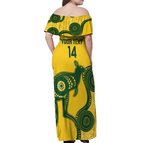 Custom Australia Soccer Off Shoulder Maxi Dress Go Socceroos Kangaroo With Indigenous Art