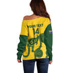 Custom Australia Soccer Off Shoulder Sweater Go Socceroos Kangaroo With Indigenous Art