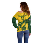 Custom Australia Soccer Off Shoulder Sweater Go Socceroos Kangaroo With Indigenous Art