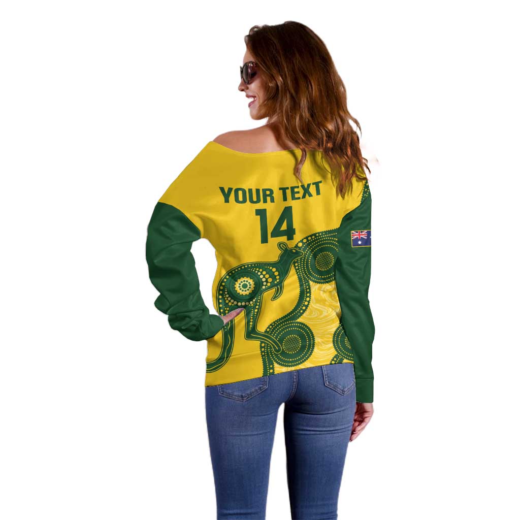 Custom Australia Soccer Off Shoulder Sweater Go Socceroos Kangaroo With Indigenous Art