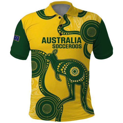 Custom Australia Soccer Polo Shirt Go Socceroos Kangaroo With Indigenous Art