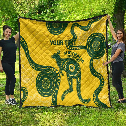 Custom Australia Soccer Quilt Go Socceroos Kangaroo With Indigenous Art