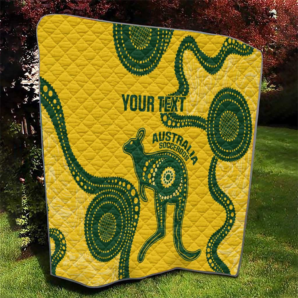 Custom Australia Soccer Quilt Go Socceroos Kangaroo With Indigenous Art