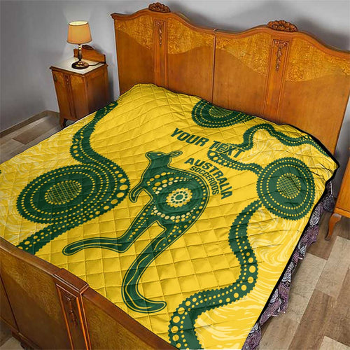 Custom Australia Soccer Quilt Go Socceroos Kangaroo With Indigenous Art