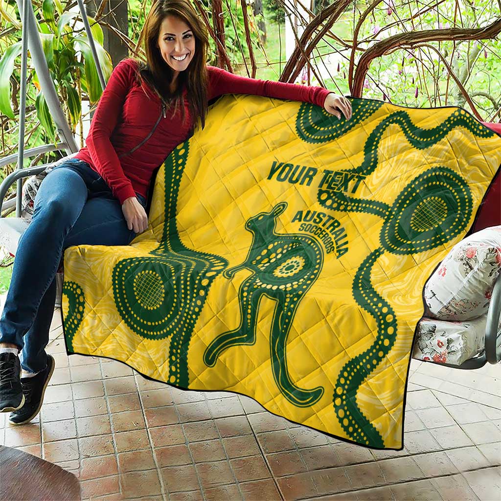 Custom Australia Soccer Quilt Go Socceroos Kangaroo With Indigenous Art